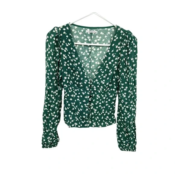 Reformation Green Nell Blouse Long Sleeve Low Neckline Size XS - Picture 2 of 9
